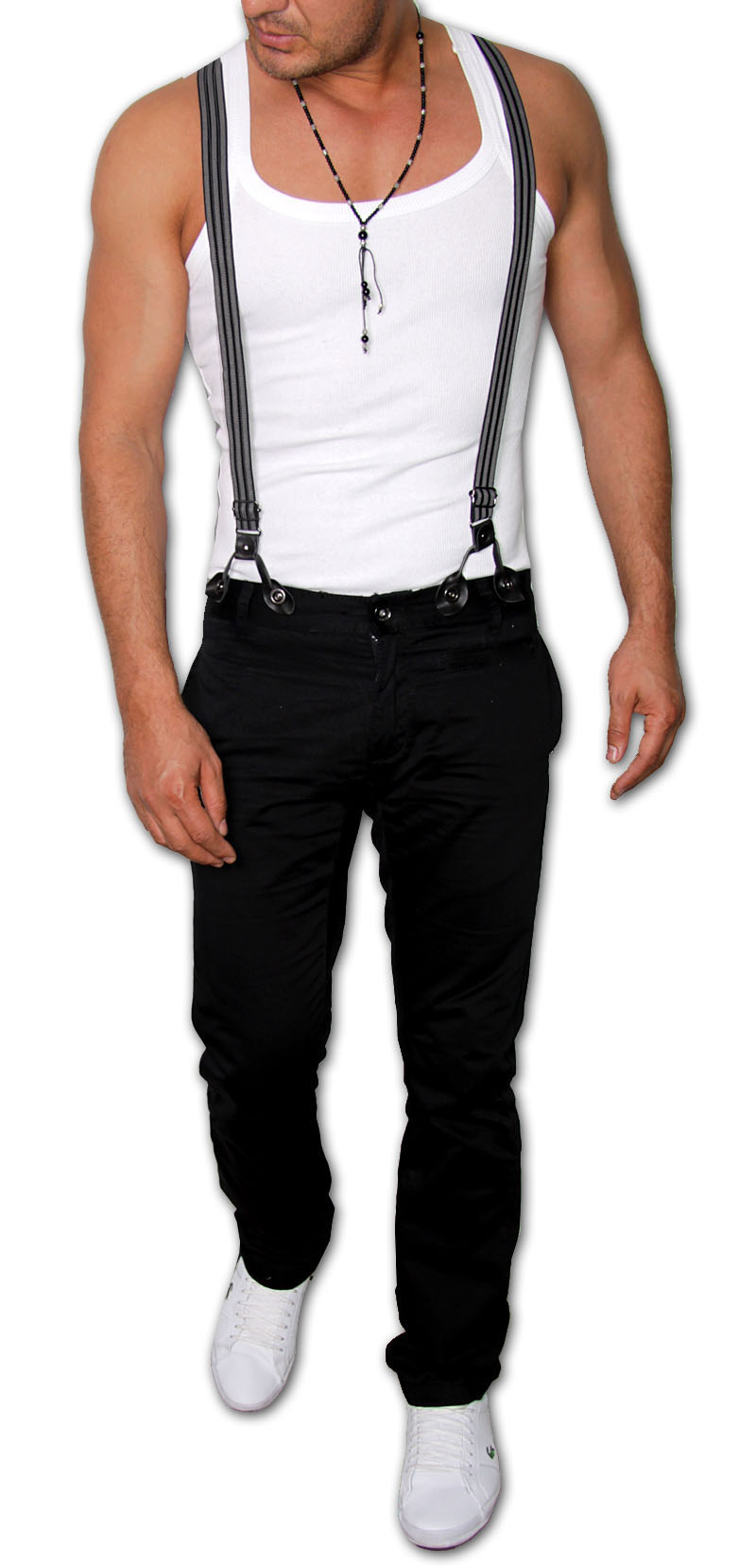 NEU CHINO HOSE + HOSENTRÄGER HERREN HOSE TROUSERS JEANS W29 bis W36